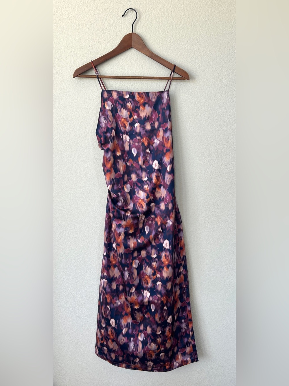Jason Wu NWT Satin Watercolor Floral Midi Dress, Eggplant Purple, Size Medium - Picture 2 of 11